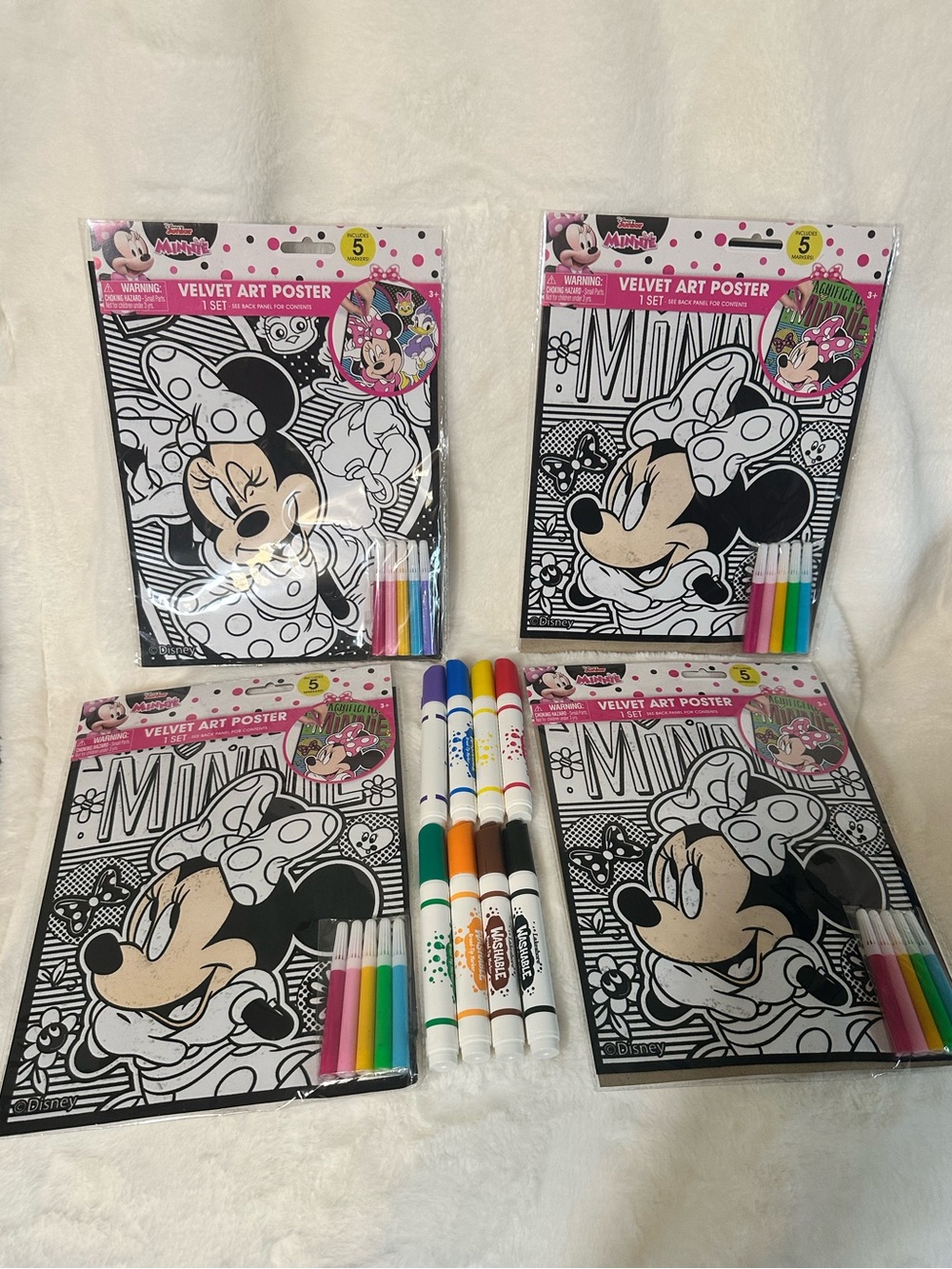 Disney Minnie Velvet Art Poster Coloring Set - Black & White with Markers